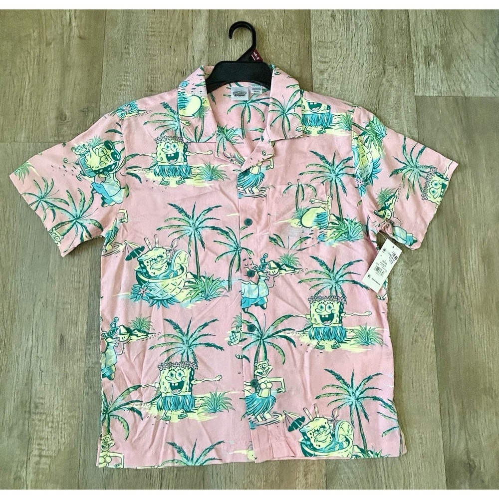 SpongeBob SquarePants Men's Short Sleeve Rayon Hawaiian Graphic Button-Up SM/C